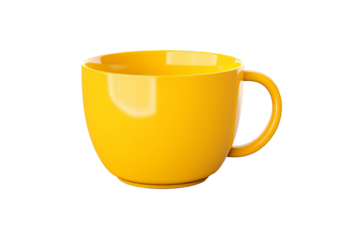 Yellow cup isolated on transparent background, PNG style, ideal for graphic design and digital art projects