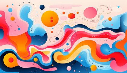 Fototapeta premium A whimsical abstract illustration with playful, abstract shapes dancing across a colorful background