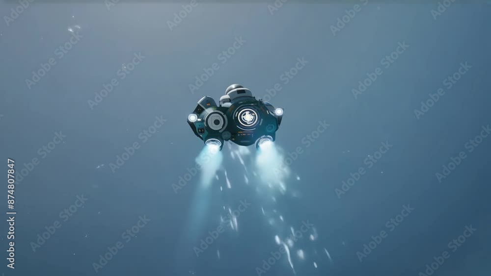Wall mural spaceship flying in deep space with ai generated.