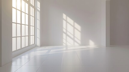 empty room wall and floor interior background, empty space, White room with light from a large window. 
