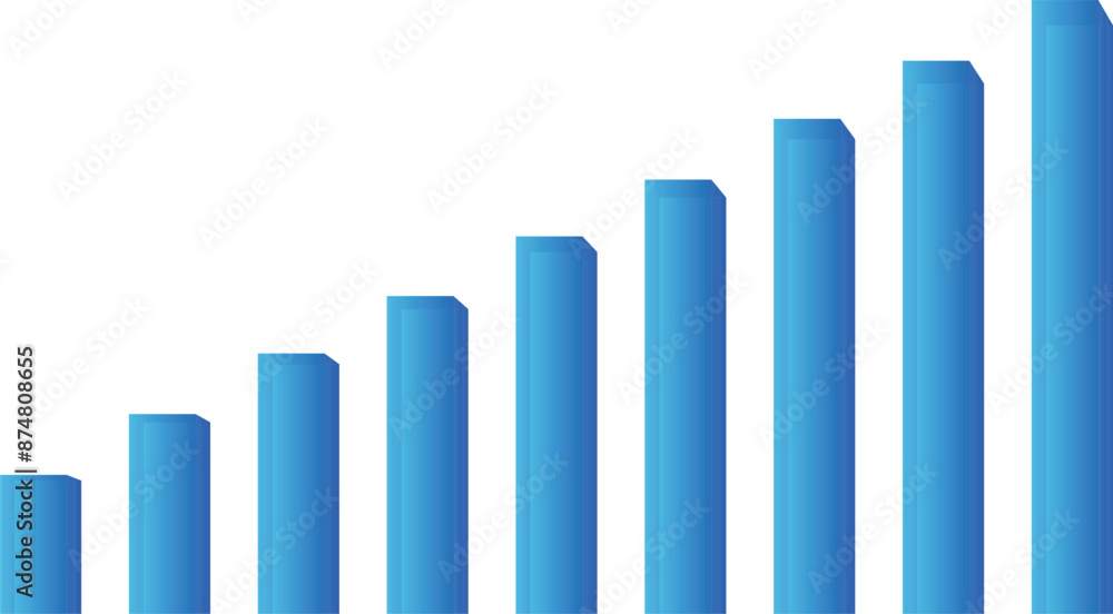 Poster growing column chart with blue blocks for business. infographic element, cubic bar, signal network w