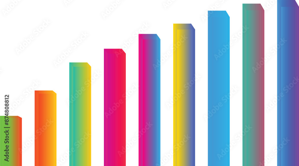 Poster growing column chart with colorful blocks for business. infographic element, cubic bar transparent b