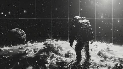 Obraz premium Paper cut astronaut floating in space with Earth in the background.