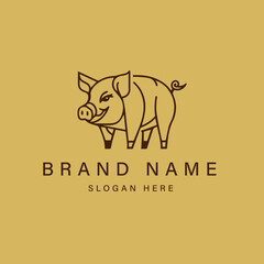 pig logo template vector icon illustration design line art isolated