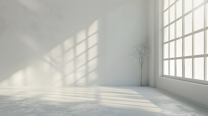 empty room wall and floor interior background, empty space, White room with light from a large window. 
