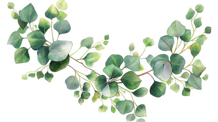 Watercolor wreath with green eucalyptus leaves and branches isolated on a transparent background