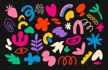 Set of abstract retro geometric shapes. Collection of contemporary figure, heart, flower in 70s groovy style. Bauhaus design perfect for banner, print, stickers, decor.