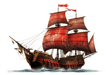 Ancient pirate ship illustration in PNG style with transparent background for nautical and maritime-themed designs and projects