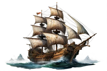 Fototapete Rund Realistic ancient pirate ship illustration in PNG format with transparent background for historical nautical and adventure-themed design projects © Ameer