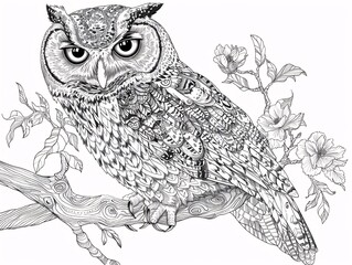Line art owl coloring page