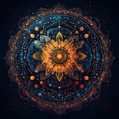 A cosmic and mandala theme wallpaper design or banner with dots and abstract pattern for spirituality Gerenative AI