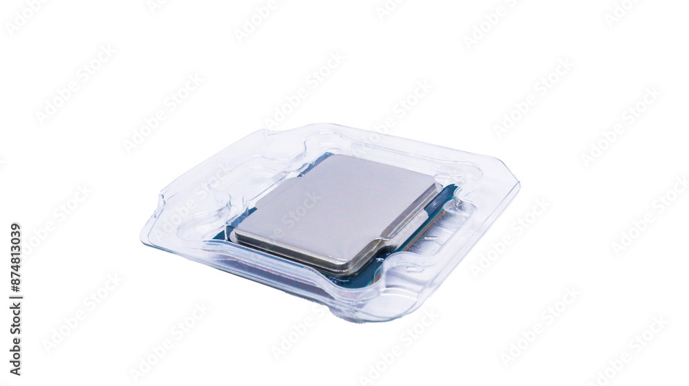 Fototapete a close-up view of a computer processor in its protective packaging, showcases the intricate details