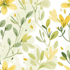 flat water color wild flower seamless pattern green yellow 2