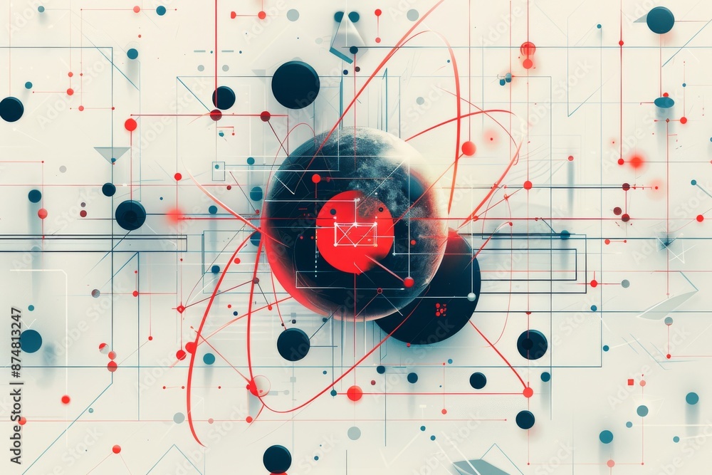 Aufkleber abstract atomic model with colorful particles and grid lines, representing the dynamic nature of mol