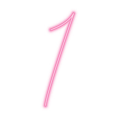 Illustration of neon number. Pink luminous number 1 isolated on transparent background.