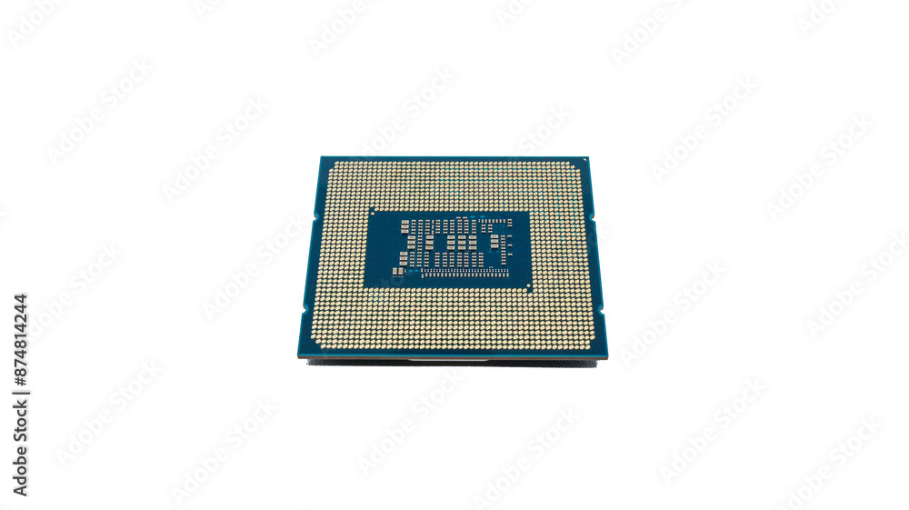 Aufkleber computer processor against a white background. cpu chip showcase of intricate circuitry and gold-pla