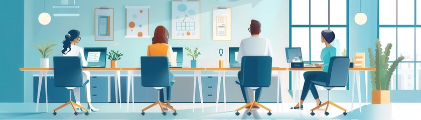 Administrative leadership, overseeing office tasks, flat design illustration