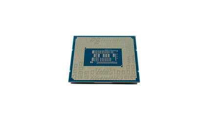 Computer processor against a white background. CPU Chip showcase of intricate circuitry and...