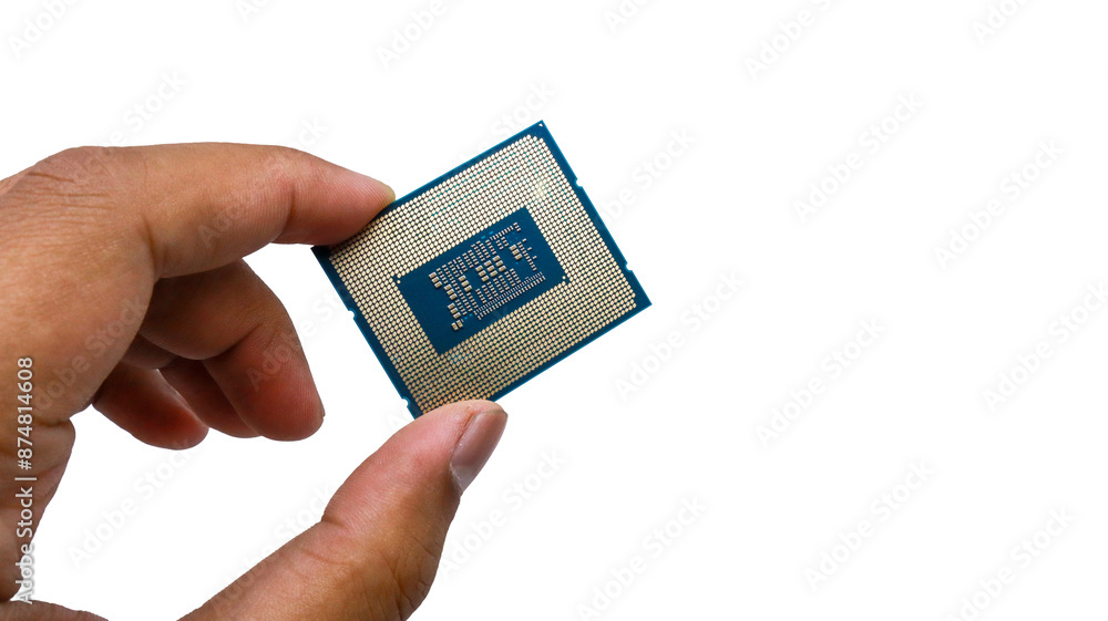 Aufkleber a hand holding a cpu chip against a white background. the cpu is a central processing unit, the brai