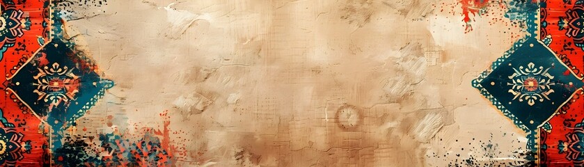 Fototapeta premium Vibrant Cultural Frame with Traditional Patterns on Fabric Texture Background Concept