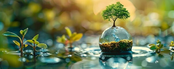 Miniature World Floating in a Water Drop Reflecting Nature s Beauty and Sustainability