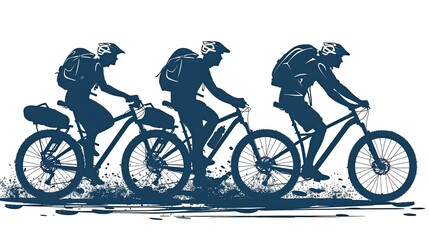 Obraz premium Three people are riding bikes with backpacks