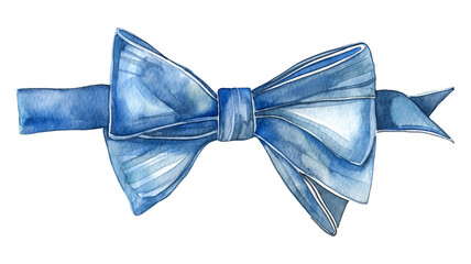 Watercolor blue bow tie, hand-drawn clothing accessory isolated on a transparent background