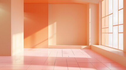 Obraz premium Peach pastel luxury studio gradient wall and floor background in empty room with bright light. 