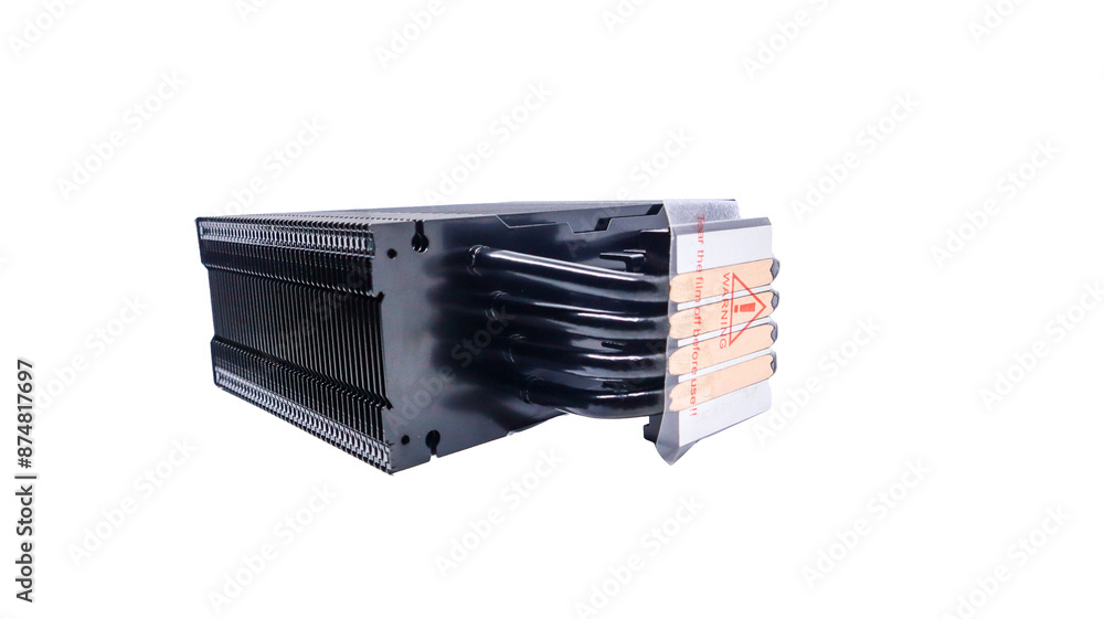 Fototapete close-up of a black cpu cooler with a large heat sink and a fan. the cooler is designed to dissipate