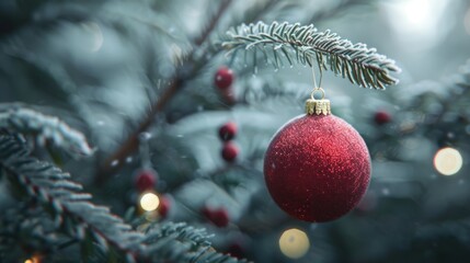 Obraz premium Christmas tree ornaments hung neatly on the branches. Reflects the festive sparkle and exquisite design. This ornament reflects the warm glow of holiday lights.