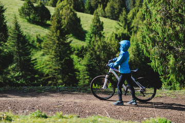 Riding mountain bike in the beautiful mountains