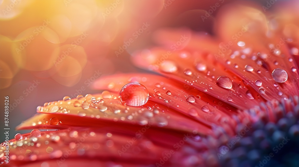 Wall mural macro shot of vibrant water drop on delicate flower petal with detailed textures and colors