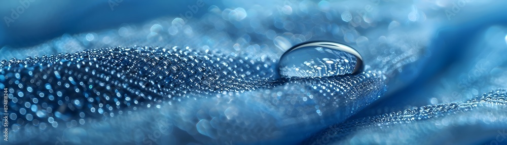 Poster captivating water drop reflecting intricate textile textures in soft inviting composition