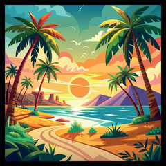 Majestic Palm Trees on a Tropical Beach at Sunset