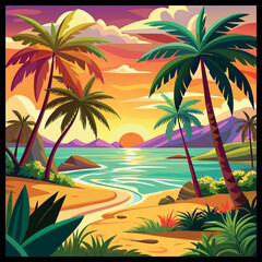 Majestic Palm Trees on a Tropical Beach at Sunset