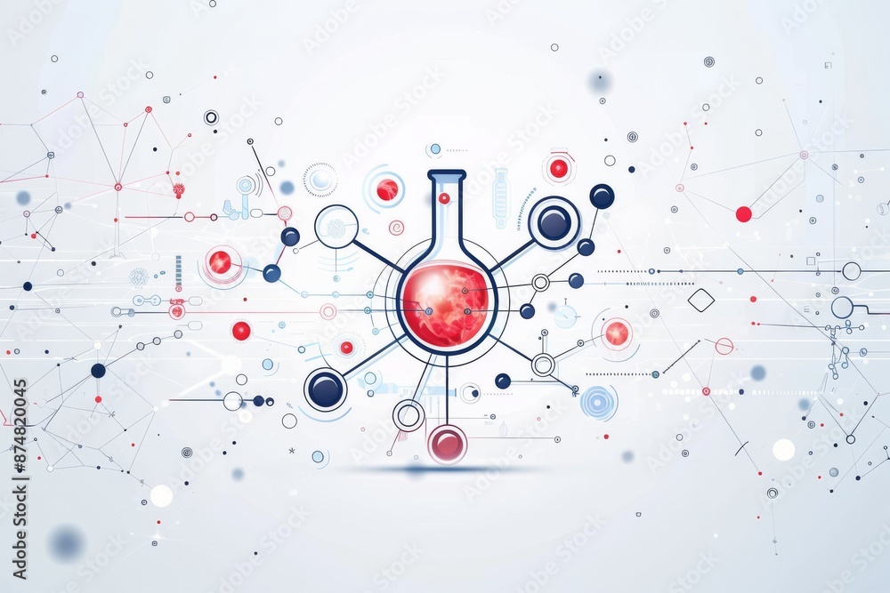 Poster abstract molecular model with dynamic connections, representing the intricate nature of scientific c