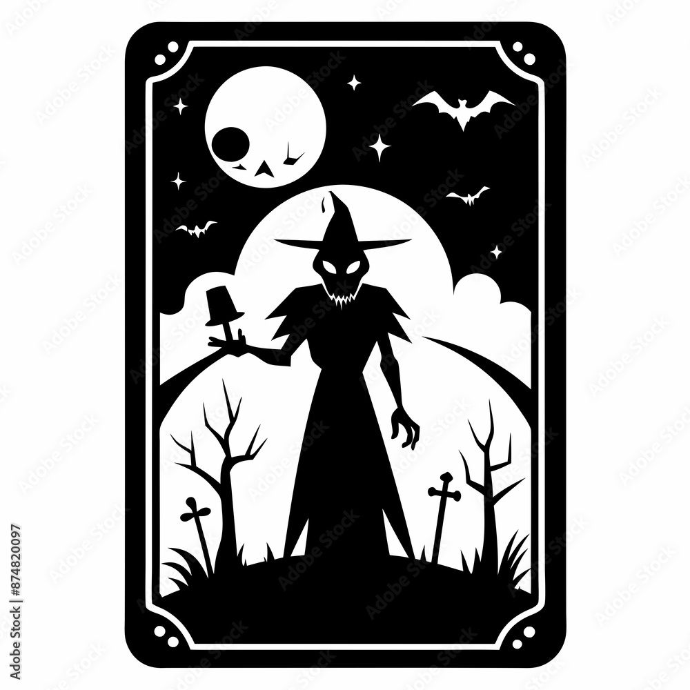 Wall mural halloween tarot card vector silhouette