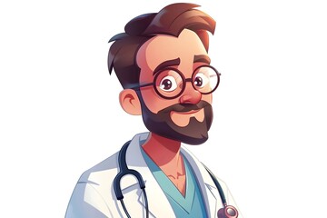 portrait of cartoon style doctor with uniform on white background 
