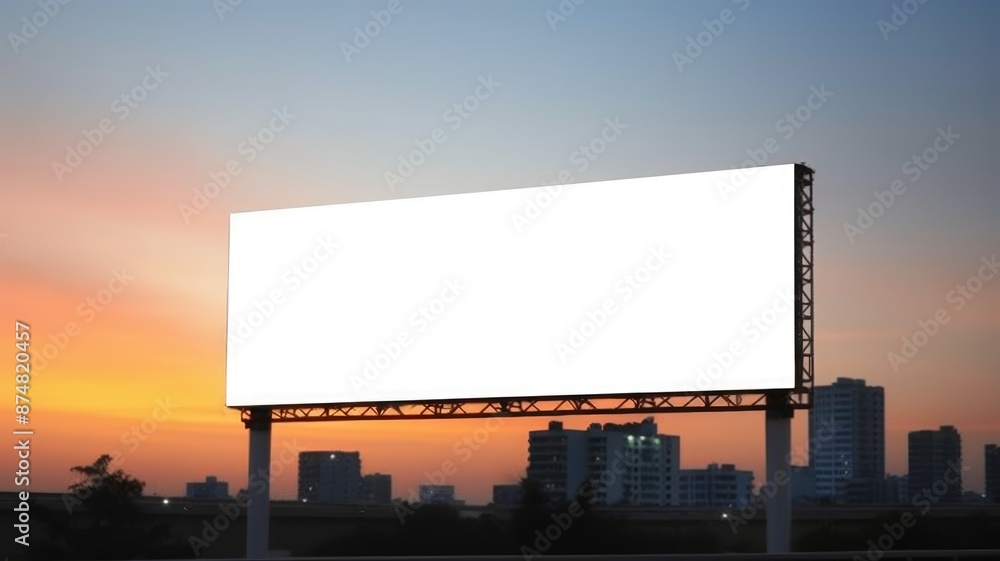 Poster a picture of billboard with white color blank space setting in between building of city. a large big