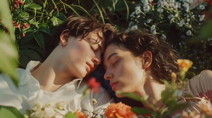 Embracing Non-Binary Love in a Tranquil Garden Oasis