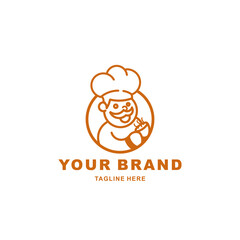 logo of a chef holding a coffee cup with an orange stripe