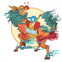 Kirin (Qilin) Illustration , Asian Unicorn Illustration, Qilin