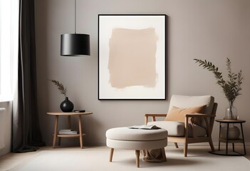 Frame mockup, ISO A paper size. Bedroom poster mockup. Modern interior design. Living room Interior mockup with house background. 3D render