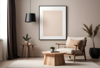 Frame mockup, ISO A paper size. Bedroom poster mockup. Modern interior design. Living room Interior mockup with house background. 3D render