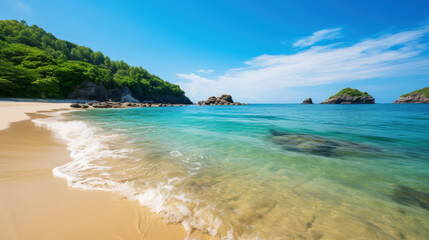 Fototapeta premium A serene paradise beach at midday, showcasing the bright blue sky