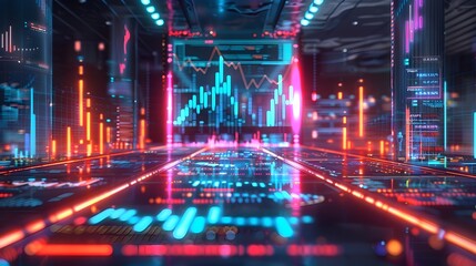 Futuristic Holographic Financial Growth Charts with Vibrant High Tech Design