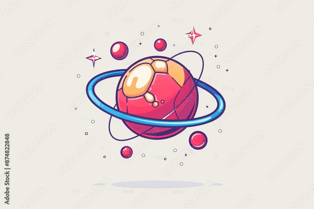 Poster abstract illustration of an atom with vibrant colors and modern design elements, representing scienc