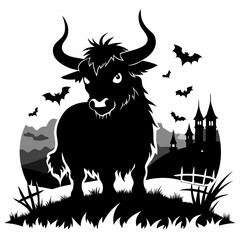 halloween highland cow black vector silhouette