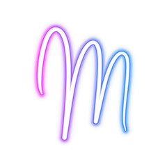 Illustration of neon electric style letter M alphabet. Gradient pink purple blue color. Isolated on transparent background.	

