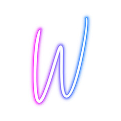 Illustration of neon electric style letter W alphabet. Gradient pink purple blue color. Isolated on transparent background.	
